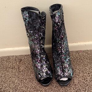 Cape Robbin Black and Multicolor Sequin Heeled Boots